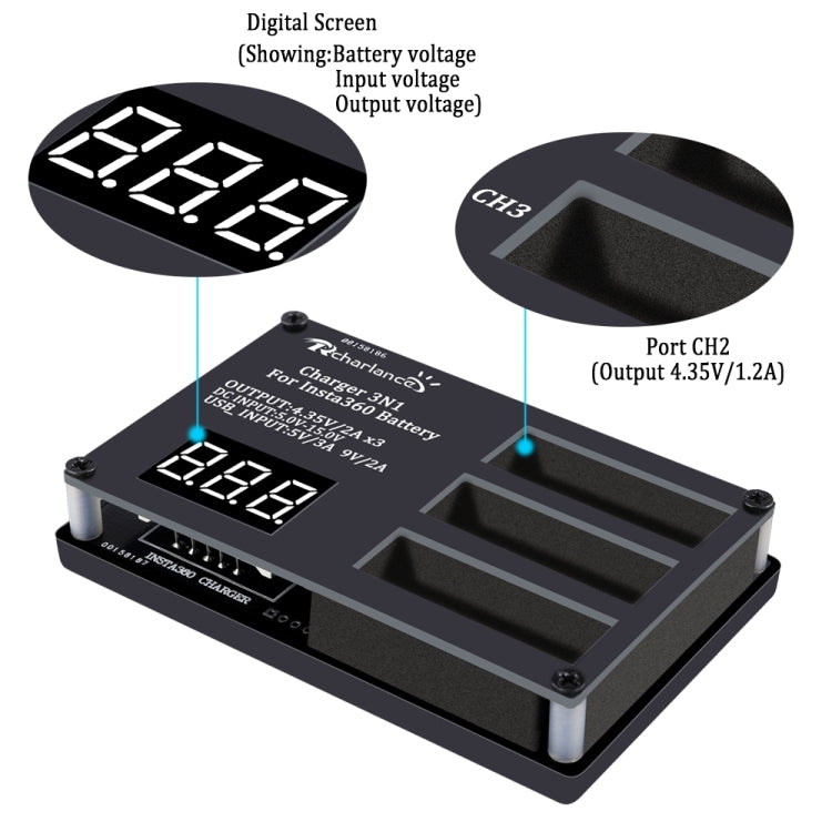 Micro USB Triple Battery Charger for Insta360 ONE X Panoramic Camera(Eu Plug) - HoMEdemic™ 