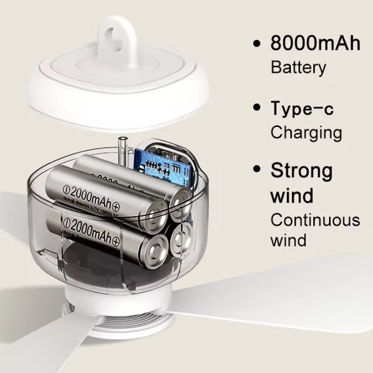 Mini Ceiling Fan Portable Camping Fan With Light &  Remote Built In 8000mAh Battery(White) - HoMEdemic™ 