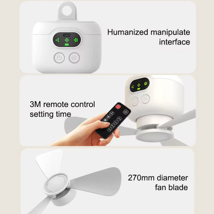 Mini Ceiling Fan Portable Camping Fan With Light &  Remote Built In 8000mAh Battery(White) - HoMEdemic™ 
