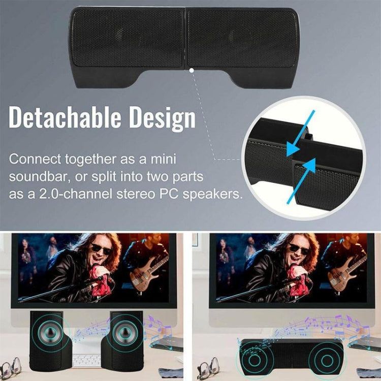 Mini Clip-On USB Stereo Speaker Soundbar for Notebook Laptop PC Desktop Tablet(Black) - HoMEdemic™ 