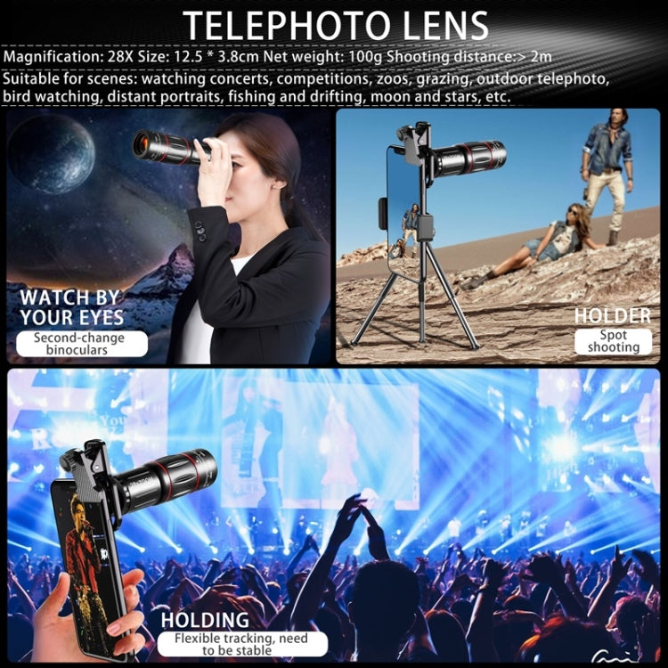 Mobile Phone Universal Lens Telescope 28X + Wide Angle 0.6X + Macro 20X + Fisheye 198 Degree Set, Multi-combination Set - HoMEdemic™ 
