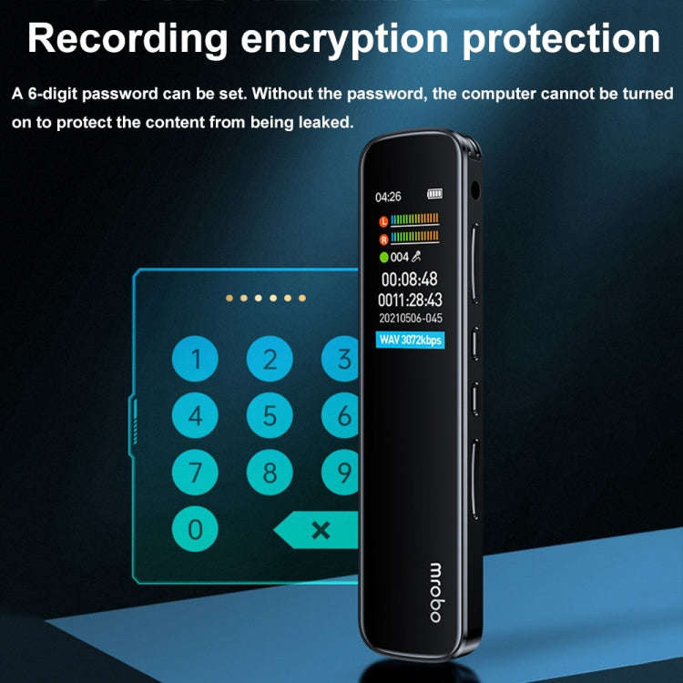 Mrobo RV-19 0.96-inch HD Screen 3D Noise Reduction Recording Pen Music Player, Capacity: 16 GB(Black) - HoMEdemic™ 