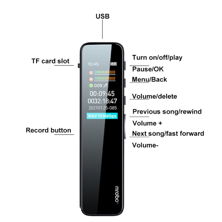 Mrobo RV18 0.96-Inch Color Screen Smart Noise Reduction Recording Pen, Capacity: 8GB(Flagship) - HoMEdemic™ 