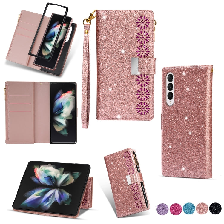 Multi-card Slots Laser Carving Glitter Zipper Leather Case, For Samsung Galaxy Z Fold 4 - HoMEdemic™ 