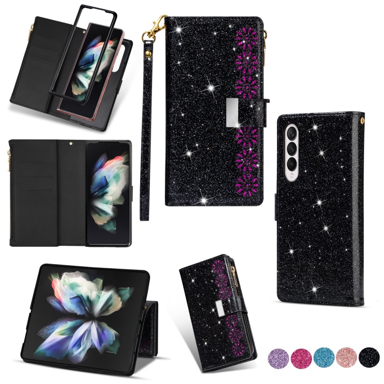 Multi-card Slots Laser Carving Glitter Zipper Leather Case, For Samsung Galaxy Z Fold 4 - HoMEdemic™ 