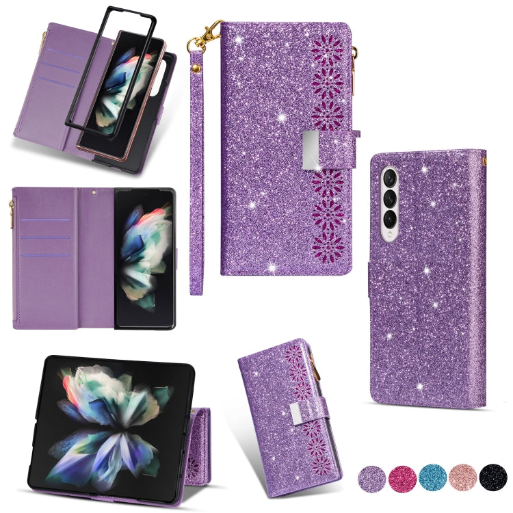 Multi-card Slots Laser Carving Glitter Zipper Leather Case, For Samsung Galaxy Z Fold 4 - HoMEdemic™ 