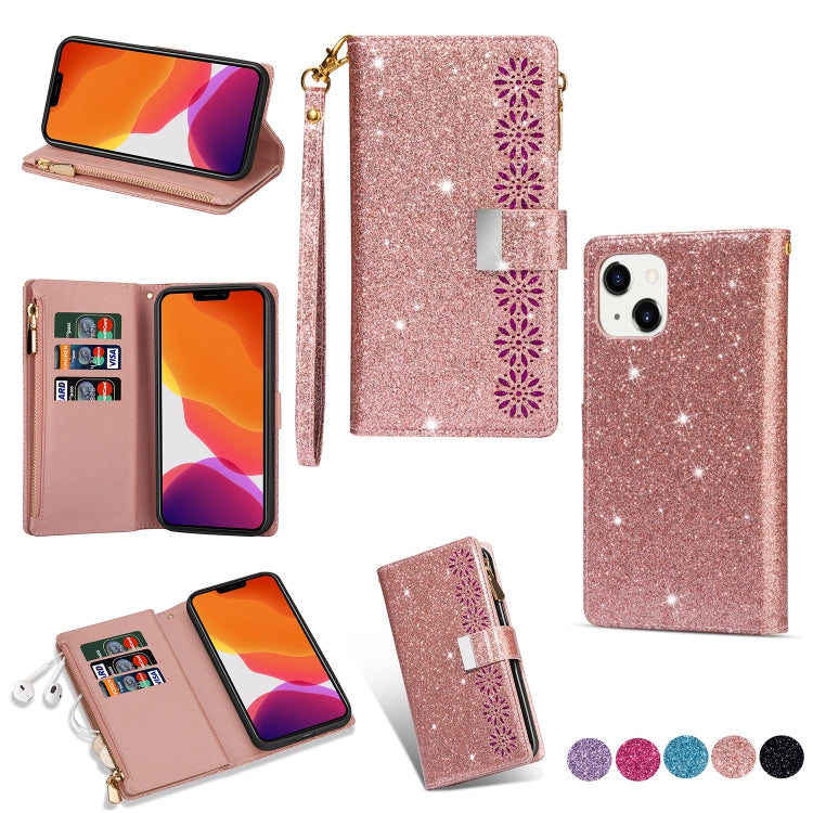 Multi-card Slots Laser Carving Glitter Zipper Leather Case, For iPhone 14, For iPhone 14 Max, For iPhone 14 Pro, For iPhone 14 Pro Max - HoMEdemic™ 