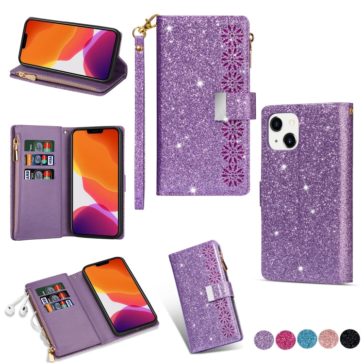 Multi-card Slots Laser Carving Glitter Zipper Leather Case, For iPhone 14, For iPhone 14 Max, For iPhone 14 Pro, For iPhone 14 Pro Max - HoMEdemic™ 
