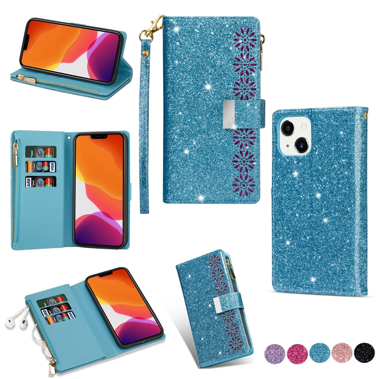 Multi-card Slots Laser Carving Glitter Zipper Leather Case, For iPhone 14, For iPhone 14 Max, For iPhone 14 Pro, For iPhone 14 Pro Max - HoMEdemic™ 