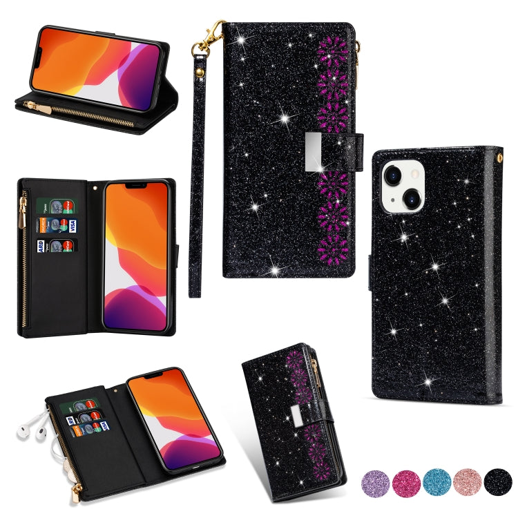 Multi-card Slots Laser Carving Glitter Zipper Leather Case, For iPhone 14, For iPhone 14 Max, For iPhone 14 Pro, For iPhone 14 Pro Max - HoMEdemic™ 