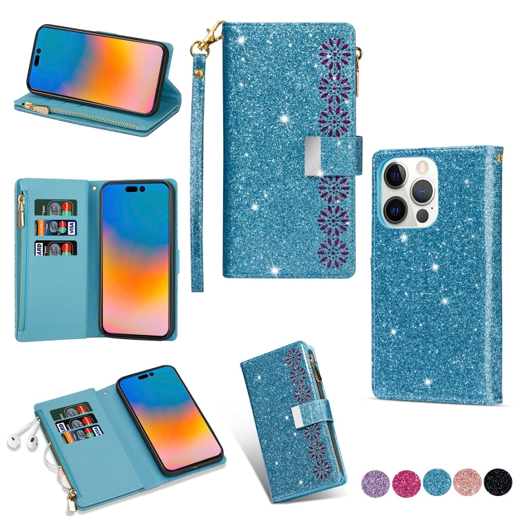 Multi-card Slots Laser Carving Glitter Zipper Leather Case, For iPhone 14, For iPhone 14 Max, For iPhone 14 Pro, For iPhone 14 Pro Max - HoMEdemic™ 