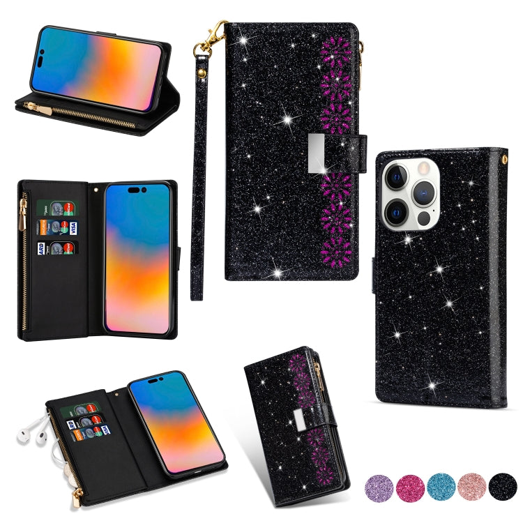 Multi-card Slots Laser Carving Glitter Zipper Leather Case, For iPhone 14, For iPhone 14 Max, For iPhone 14 Pro, For iPhone 14 Pro Max - HoMEdemic™ 