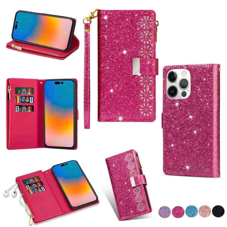 Multi-card Slots Laser Carving Glitter Zipper Leather Case, For iPhone 14, For iPhone 14 Max, For iPhone 14 Pro, For iPhone 14 Pro Max - HoMEdemic™ 