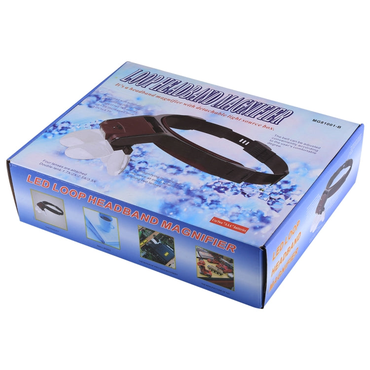 Multi-function Adjustable Maintenance Dentistry Reading Head Magnifier with 2 LED Light & 4 Lenses (1.7X, 2X, 2.5X, 4X), 5 Lens 1.0X-3.5X  (Black) - HoMEdemic™ 