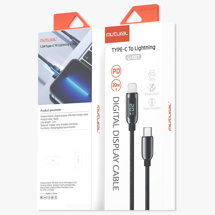 Mutural Li-CC001 1.2m PD20W Digital Display USB-C / Type-C to 8 Pin Charging Data Cable - HoMEdemic™ 
