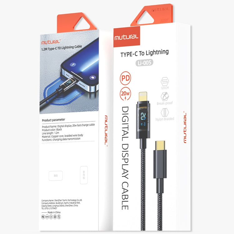Mutural Li-CC005 1.2m PD20W Transparent Digital Display USB-C / Type-C to 8 Pin Charging Data Cable - HoMEdemic™ 