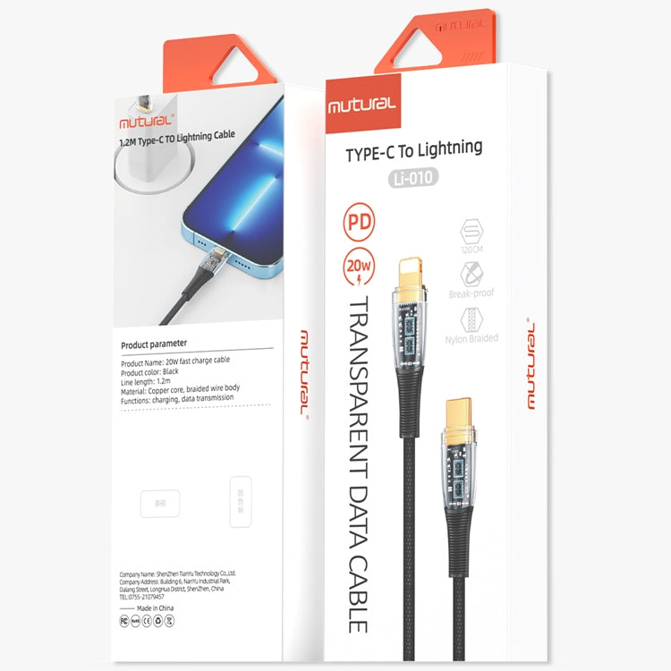 Mutural Li-CC010 1.2m PD20W Transparent USB-C / Type-C to 8 Pin Charging Data Cable - HoMEdemic™ 
