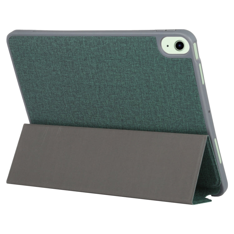 Mutural YASHI Series TPU + PU Cloth Pattern Texture Horizontal Flip Leather Case with Three-folding Holder & Pen Slot & Wake-up / Sleep Function For iPad Air 2022 / 2020 10.9(Green) - HoMEdemic™ 