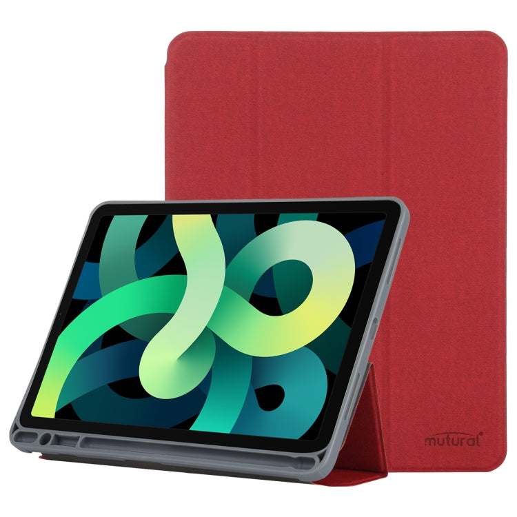 Mutural YASHI Series TPU + PU Cloth Pattern Texture Horizontal Flip Leather Case with Three-folding Holder & Pen Slot & Wake-up / Sleep Function For iPad Air 2022 / 2020 10.9(Red) - HoMEdemic™ 