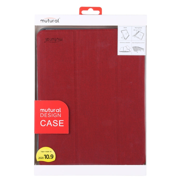 Mutural YASHI Series TPU + PU Cloth Pattern Texture Horizontal Flip Leather Case with Three-folding Holder & Pen Slot & Wake-up / Sleep Function For iPad Air 2022 / 2020 10.9(Red) - HoMEdemic™ 