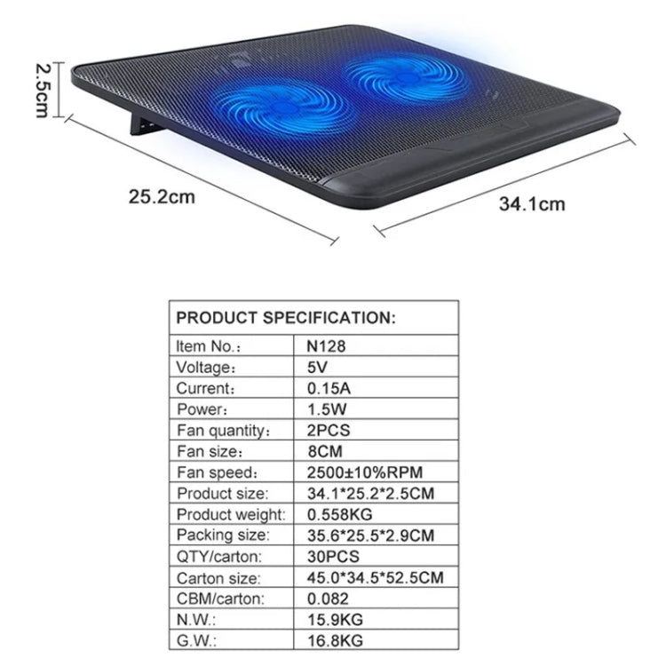 N128 Work Game Dual Fan Laptop Cooling Pad Heat Dissipation Holder with LED Light - HoMEdemic™ 