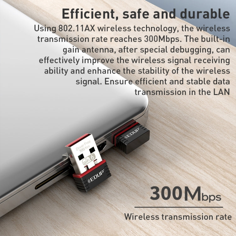 EDUP EP-AX300 300Mbps WiFi6 USB Free Drive Network Adapter - HoMEdemic™ 