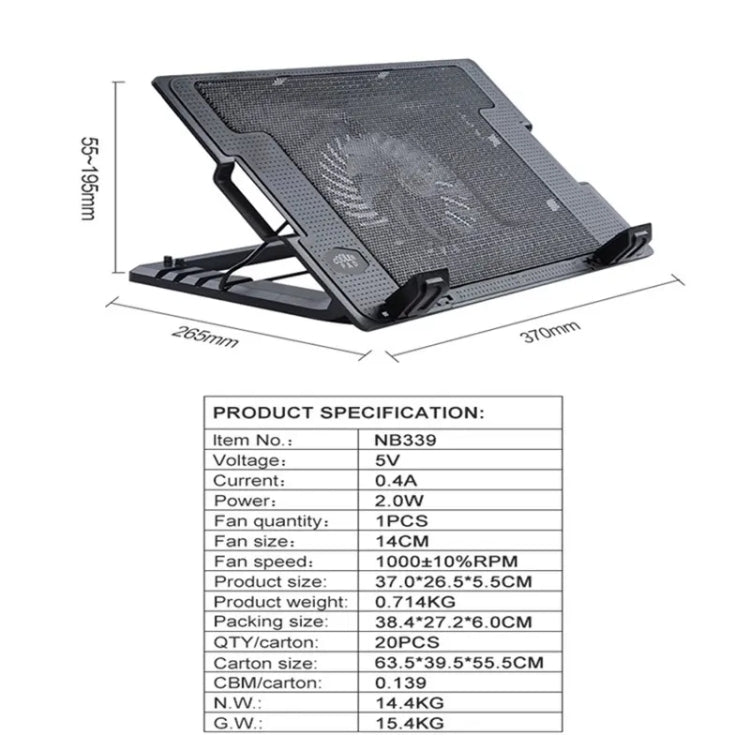 NB339 USB Desktop 5-Gear Adjustable Height Laptop Cooling Base - HoMEdemic™ 