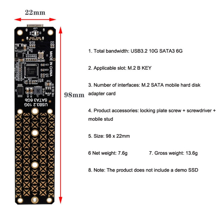 NGFF M.2 Bkey SATA Hard Disk SSD To USB3.1 Type-C / USB-C Expansion Card Conversion Board(Black) - HoMEdemic™ 