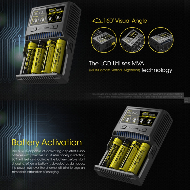 NITECORE 4-Slot Smart LCD Fast Charger, Model: SC4(EU Plug) - HoMEdemic™ 