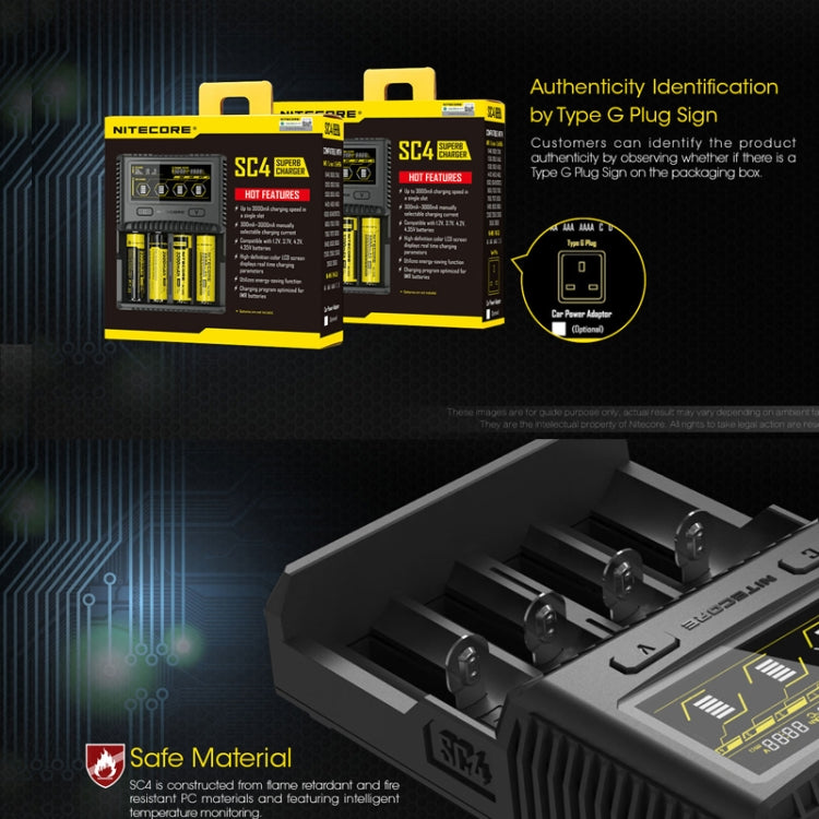 NITECORE 4-Slot Smart LCD Fast Charger, Model: SC4(UK Plug) - HoMEdemic™ 