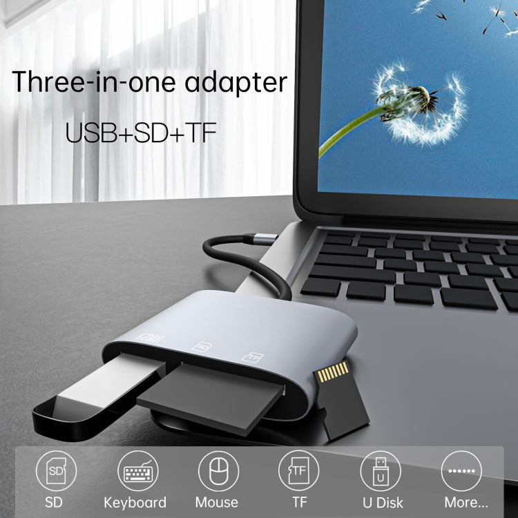 NK-3041 3 in 1 USB-C / Type-C Male to USB Female + SD / TF Card Slots OTG Adapter SD / TF Card Reader, NK-3041 - HoMEdemic™ 