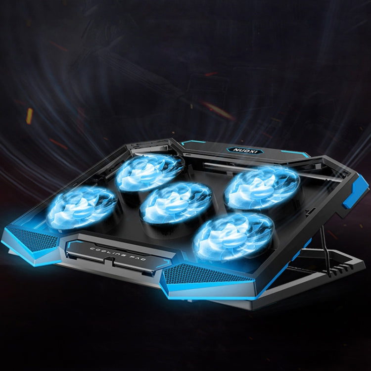 NUOXI 5 Fans Laptop Radiator Bracket Height Adjustable with Dual USB Ports(Black and Blue) - HoMEdemic™ 