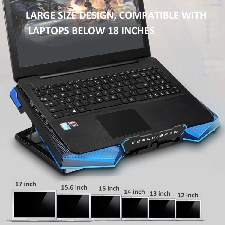 NUOXI 5 Fans Laptop Radiator Bracket Height Adjustable with Dual USB Ports(Black and Blue) - HoMEdemic™ 