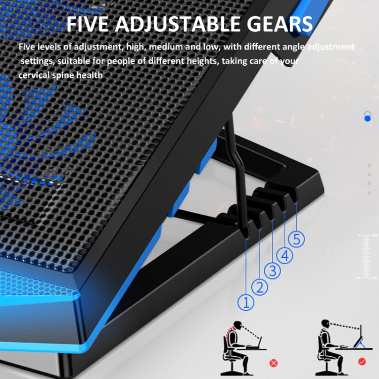 NUOXI 5 Fans Laptop Radiator Bracket Height Adjustable with Dual USB Ports(Black and Blue) - HoMEdemic™ 
