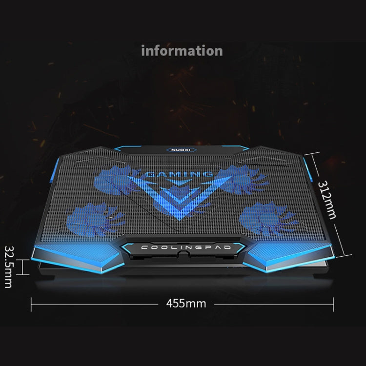 NUOXI 5 Fans Laptop Radiator Bracket Height Adjustable with Dual USB Ports(Black and Blue) - HoMEdemic™ 