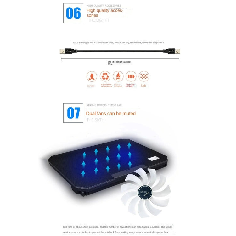 NUOXI S200C Laptop Silent Radiator Multi-level Adjustable Metal Bracket Base(Black) - HoMEdemic™ 