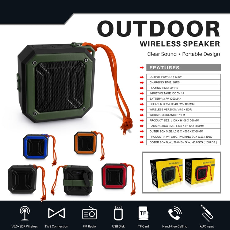 New Rixing NR-103 Mini TWS Bluetooth Speaker with Lanyard(Orange) - HoMEdemic™ 
