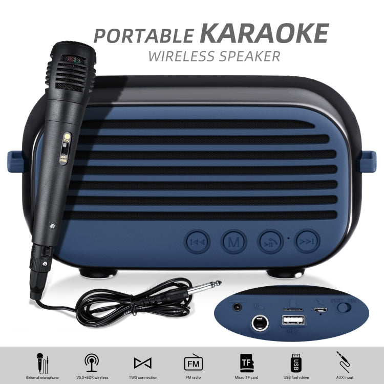 New Rixing NR-3000M Bluetooth 5.0 Portable Karaoke Wireless Bluetooth Speaker with Microphone & Shoulder Strap(Black) - HoMEdemic™ 