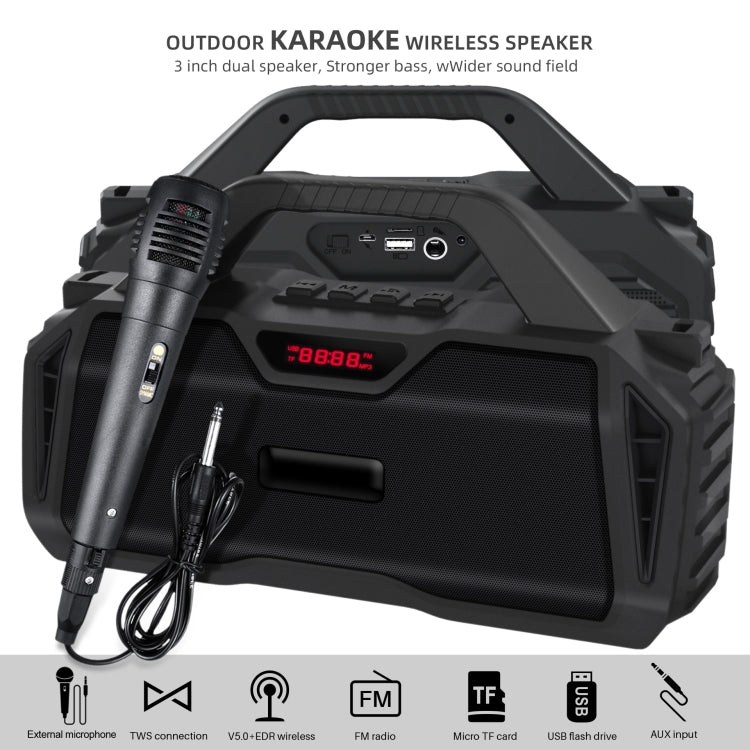 New Rixing NR-6011M Bluetooth 5.0 Portable Outdoor Karaoke Wireless Bluetooth Speaker with Microphone & Shoulder Strap(Black) - HoMEdemic™ 