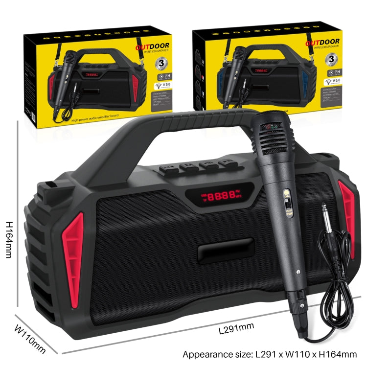 New Rixing NR-6011M Bluetooth 5.0 Portable Outdoor Karaoke Wireless Bluetooth Speaker with Microphone & Shoulder Strap(Black) - HoMEdemic™ 