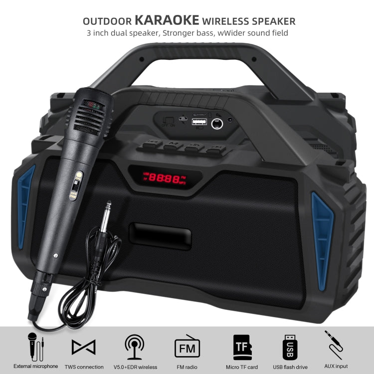 New Rixing NR-6011M Bluetooth 5.0 Portable Outdoor Karaoke Wireless Bluetooth Speaker with Microphone & Shoulder Strap(Blue) - HoMEdemic™ 