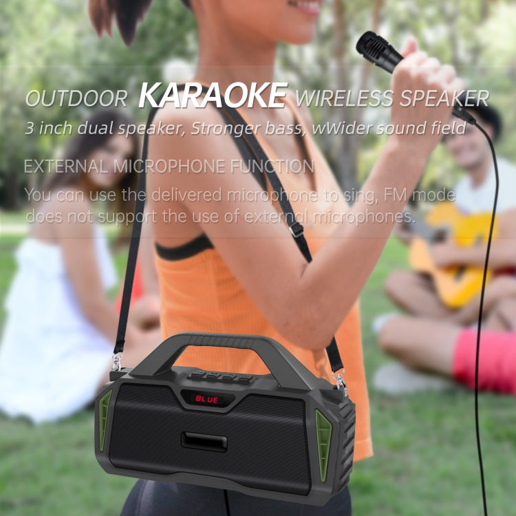 New Rixing NR-6011M Bluetooth 5.0 Portable Outdoor Karaoke Wireless Bluetooth Speaker with Microphone & Shoulder Strap(Blue) - HoMEdemic™ 