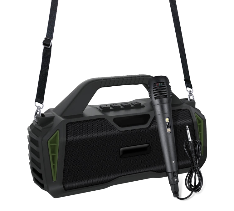 New Rixing NR-6011M Bluetooth 5.0 Portable Outdoor Karaoke Wireless Bluetooth Speaker with Microphone & Shoulder Strap(Green) - HoMEdemic™ 
