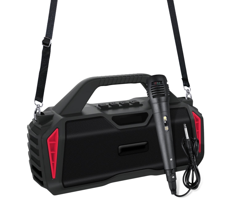 New Rixing NR-6011M Bluetooth 5.0 Portable Outdoor Karaoke Wireless Bluetooth Speaker with Microphone & Shoulder Strap(Red) - HoMEdemic™ 