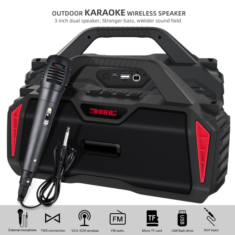 New Rixing NR-6011M Bluetooth 5.0 Portable Outdoor Karaoke Wireless Bluetooth Speaker with Microphone & Shoulder Strap(Red) - HoMEdemic™ 