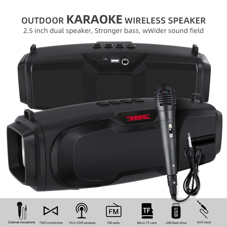 New Rixing NR-6012M Bluetooth 5.0 Portable Outdoor Karaoke Wireless Bluetooth Speaker with Microphone & Shoulder Strap(Black) - HoMEdemic™ 