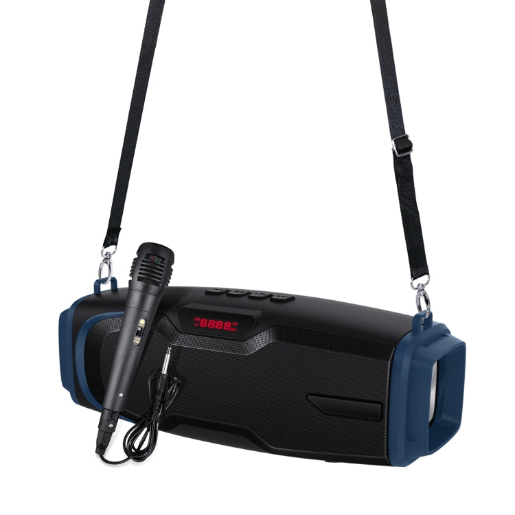 New Rixing NR-6012M Bluetooth 5.0 Portable Outdoor Karaoke Wireless Bluetooth Speaker with Microphone & Shoulder Strap(Blue) - HoMEdemic™ 