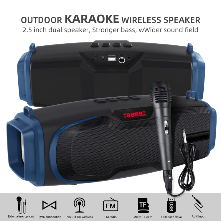 New Rixing NR-6012M Bluetooth 5.0 Portable Outdoor Karaoke Wireless Bluetooth Speaker with Microphone & Shoulder Strap(Blue) - HoMEdemic™ 