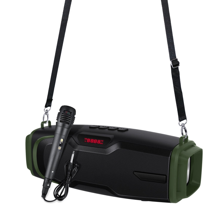 New Rixing NR-6012M Bluetooth 5.0 Portable Outdoor Karaoke Wireless Bluetooth Speaker with Microphone & Shoulder Strap(Green) - HoMEdemic™ 