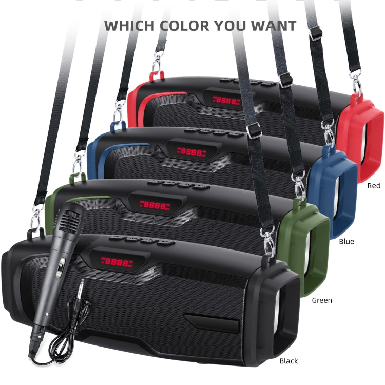 New Rixing NR-6012M Bluetooth 5.0 Portable Outdoor Karaoke Wireless Bluetooth Speaker with Microphone & Shoulder Strap(Green) - HoMEdemic™ 